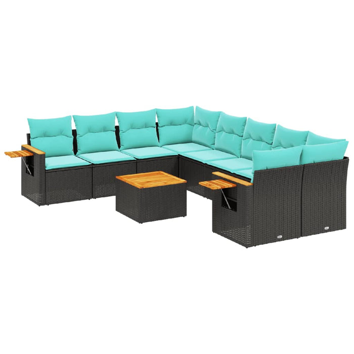 Set mobilier de grădină cu perne, 9 piese, negru, poliratan - WALTI WALTI