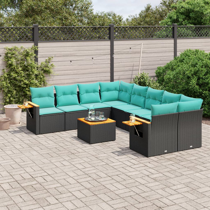 Set mobilier de grădină cu perne, 9 piese, negru, poliratan - WALTI WALTI