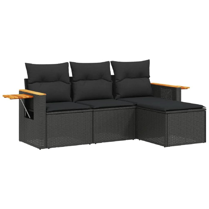 Set mobilier de grădină cu perne, 4 piese, negru, poliratan - WALTI WALTI