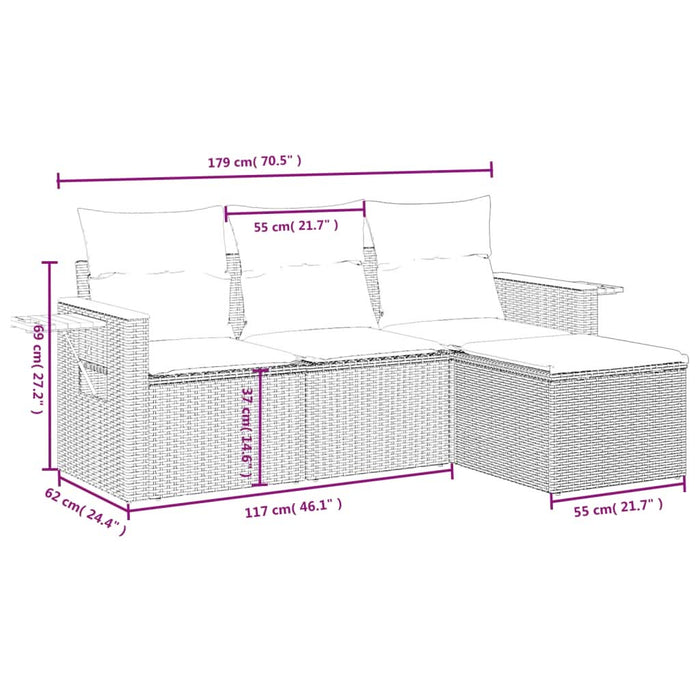Set mobilier de grădină cu perne, 4 piese, negru, poliratan - WALTI WALTI