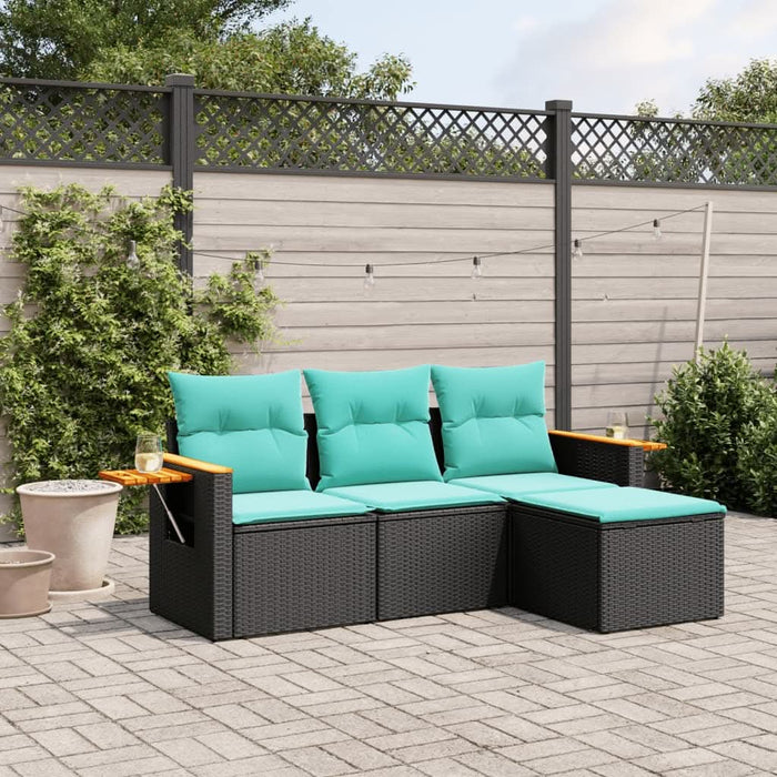 Set mobilier de grădină cu perne, 4 piese, negru, poliratan - WALTI WALTI