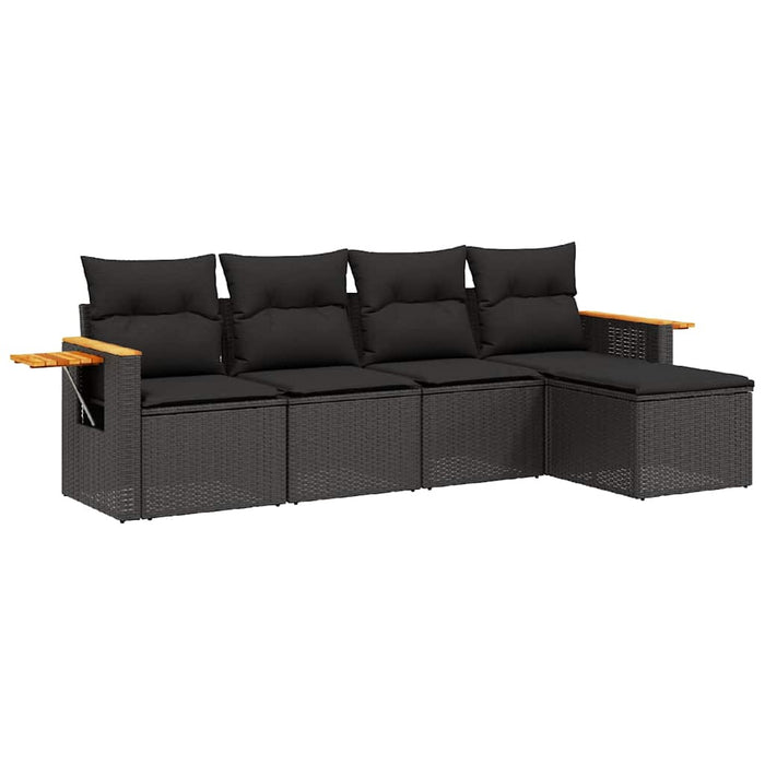 Set mobilier de grădină cu perne, 5 piese, negru, poliratan WALTI