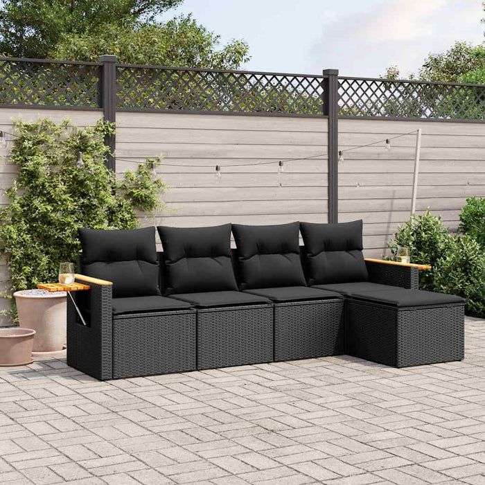 Set mobilier de grădină cu perne, 5 piese, negru, poliratan WALTI