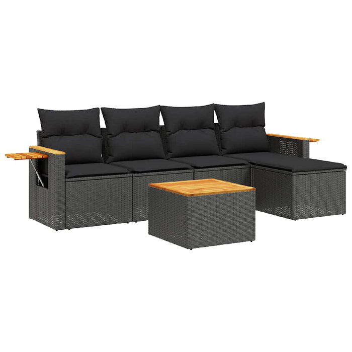 Set mobilier de grădină cu perne, 6 piese, negru, poliratan - WALTI WALTI