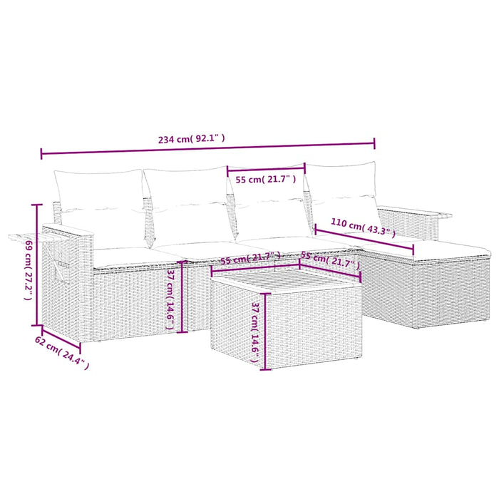 Set mobilier de grădină cu perne, 6 piese, negru, poliratan - WALTI WALTI