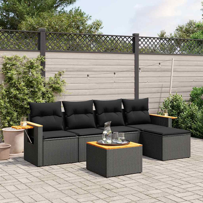 Set mobilier de grădină cu perne, 6 piese, negru, poliratan - WALTI WALTI