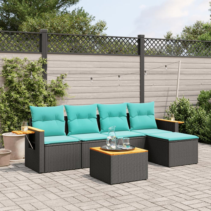 Set canapele de grădină cu perne, 6 piese, negru, poliratan WALTI