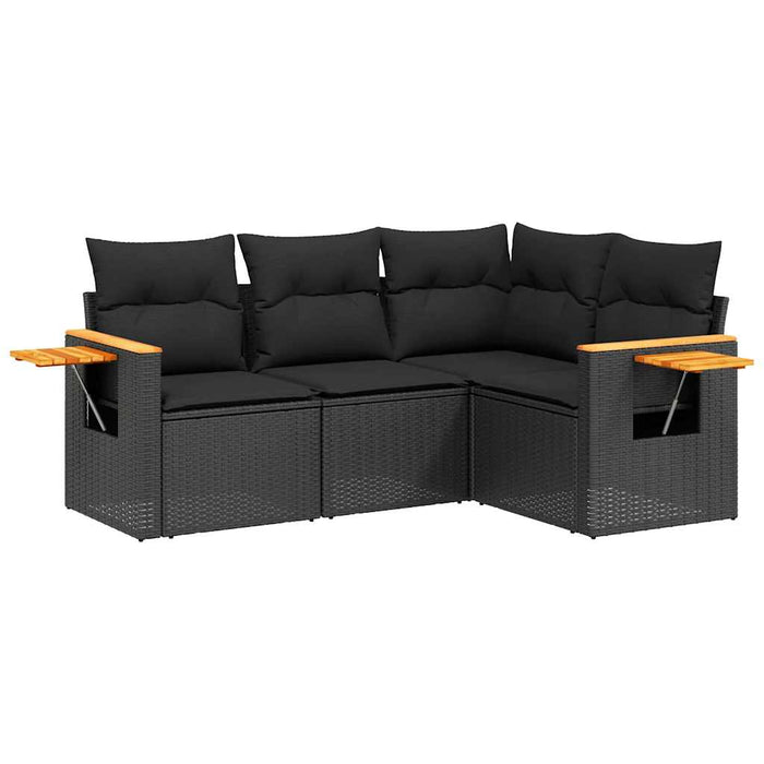 Set mobilier de grădină cu perne, 4 piese, negru, poliratan WALTI