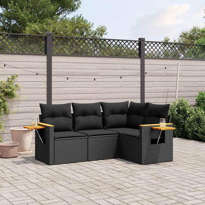 Set mobilier de grădină cu perne, 4 piese, negru, poliratan WALTI