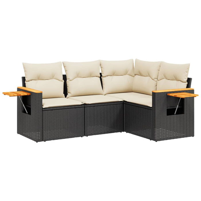 Set mobilier de grădină cu perne, 4 piese, negru, poliratan WALTI