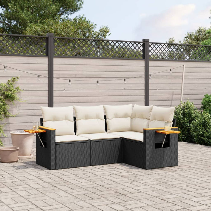 Set mobilier de grădină cu perne, 4 piese, negru, poliratan WALTI