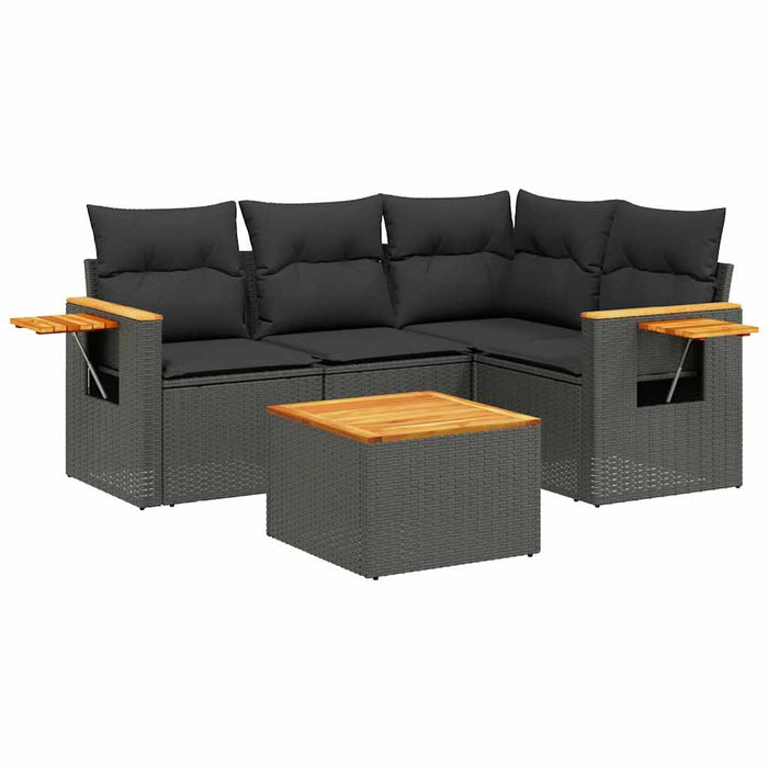 Set mobilier de grădină cu perne, 5 piese, negru, poliratan - WALTI WALTI