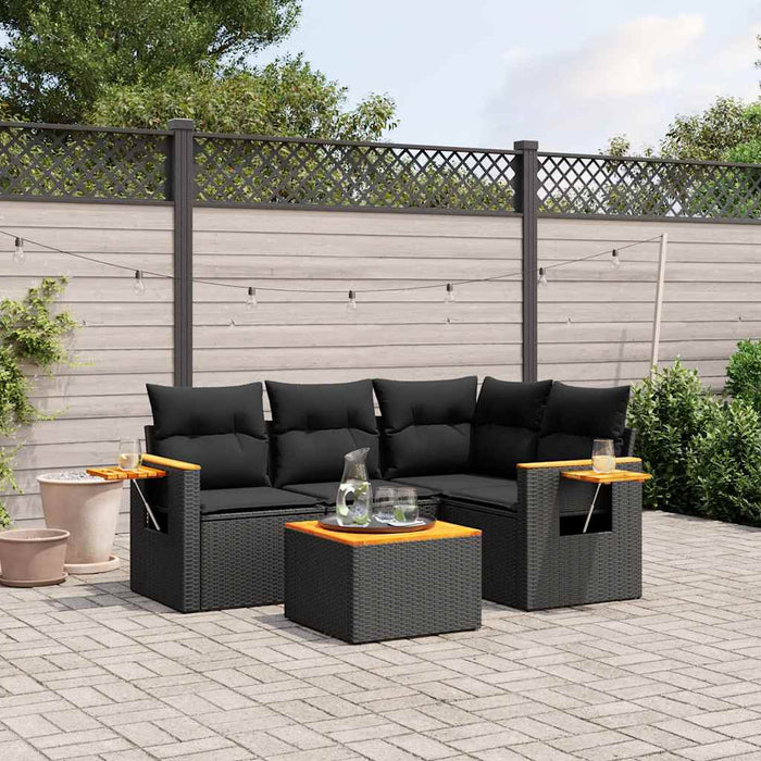 Set mobilier de grădină cu perne, 5 piese, negru, poliratan - WALTI WALTI