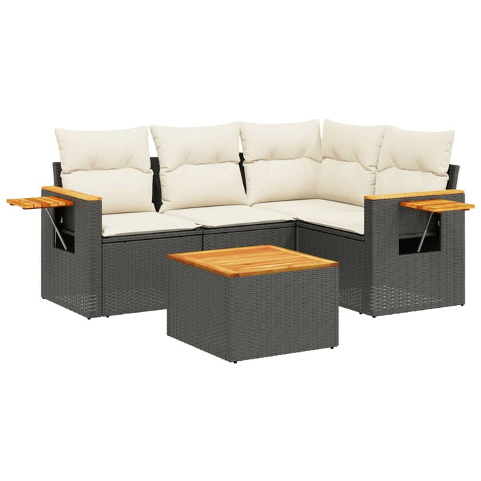 Set mobilier de grădină cu perne, 5 piese, negru, poliratan WALTI