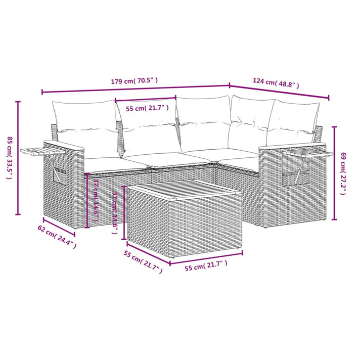 Set mobilier de grădină cu perne, 5 piese, negru, poliratan WALTI