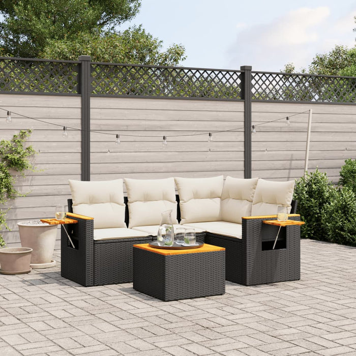 Set mobilier de grădină cu perne, 5 piese, negru, poliratan WALTI