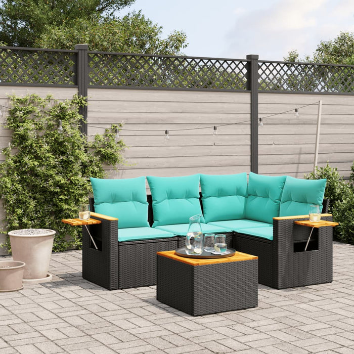 Set mobilier de grădină cu perne, 5 piese, negru, poliratan - WALTI WALTI