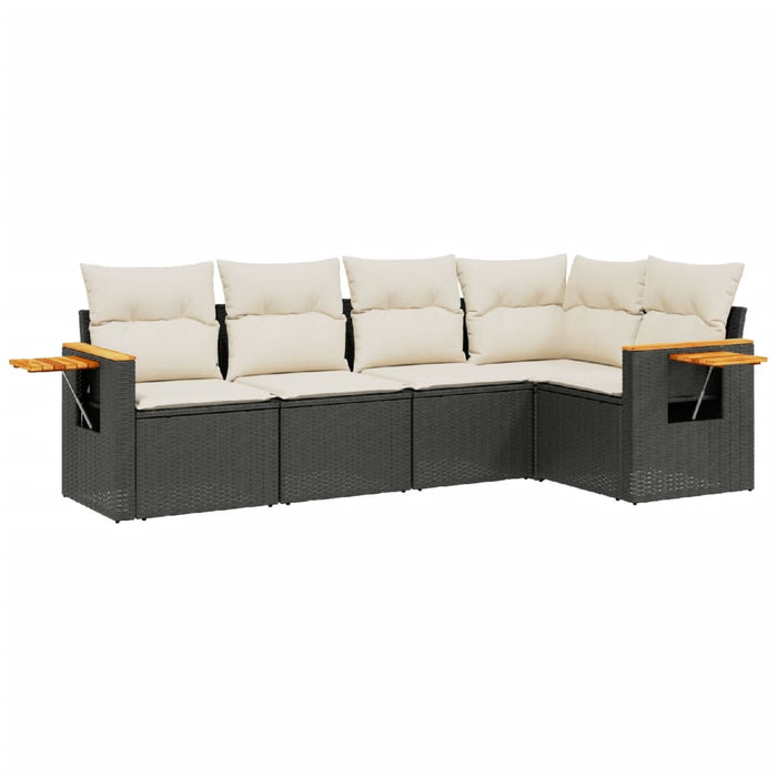 Set mobilier de grădină cu perne, 5 piese, negru, poliratan WALTI
