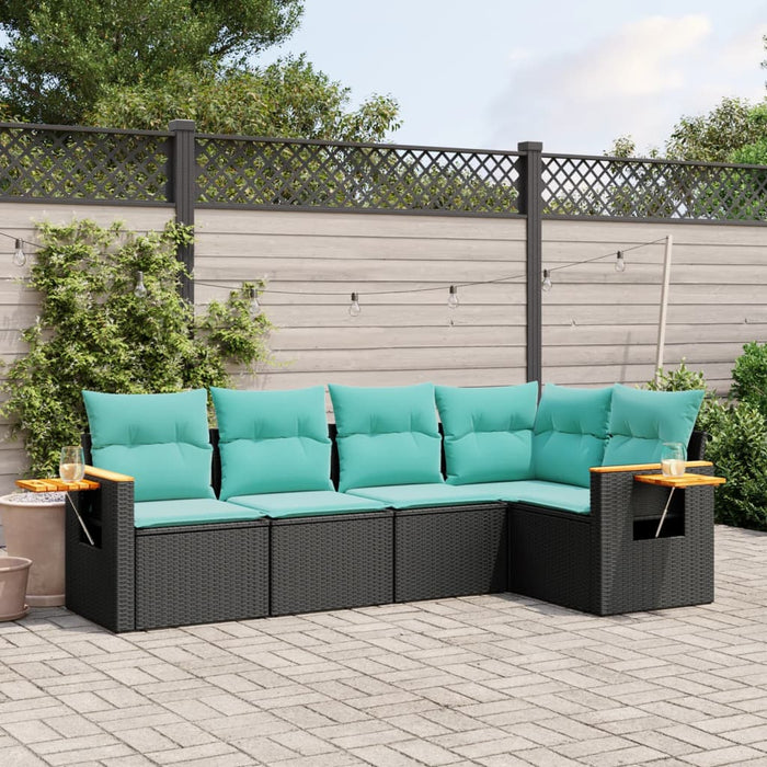 Set mobilier de grădină cu perne, 5 piese, negru, poliratan - WALTI WALTI