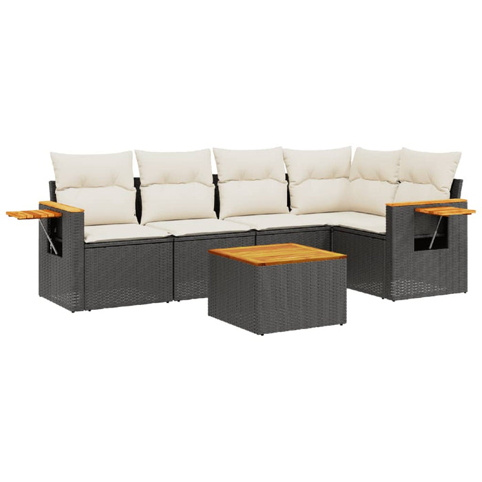 Set mobilier de grădină cu perne, 6 piese, negru, poliratan WALTI