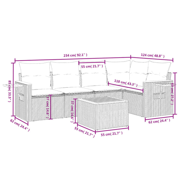 Set mobilier de grădină cu perne, 6 piese, negru, poliratan WALTI