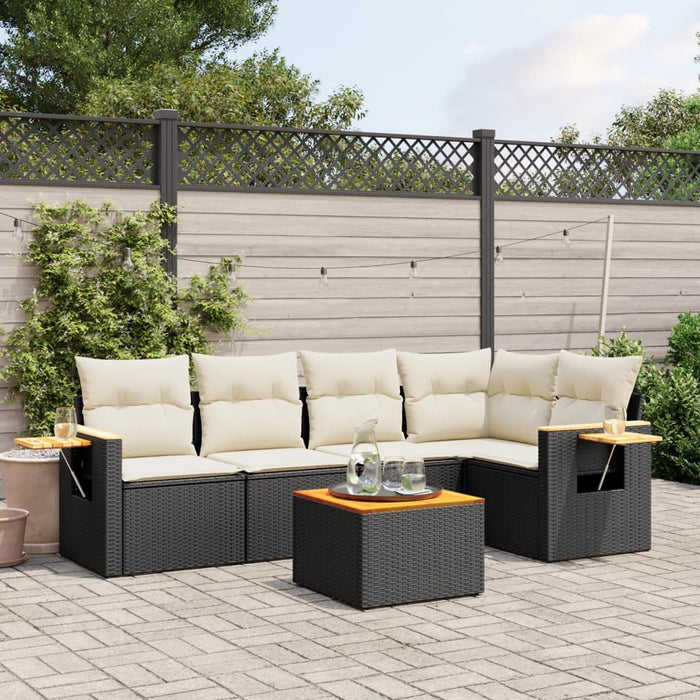 Set mobilier de grădină cu perne, 6 piese, negru, poliratan WALTI