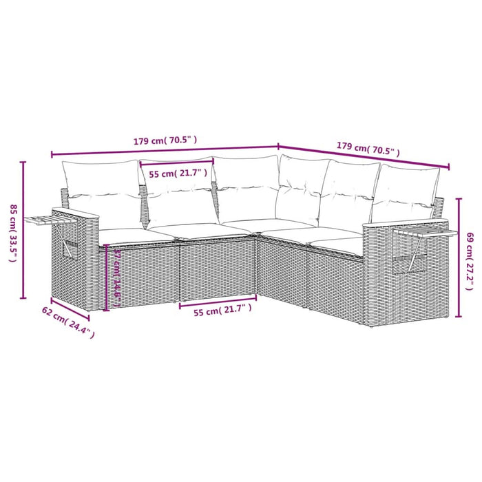 Set mobilier de grădină cu perne, 5 piese, negru, poliratan - WALTI WALTI