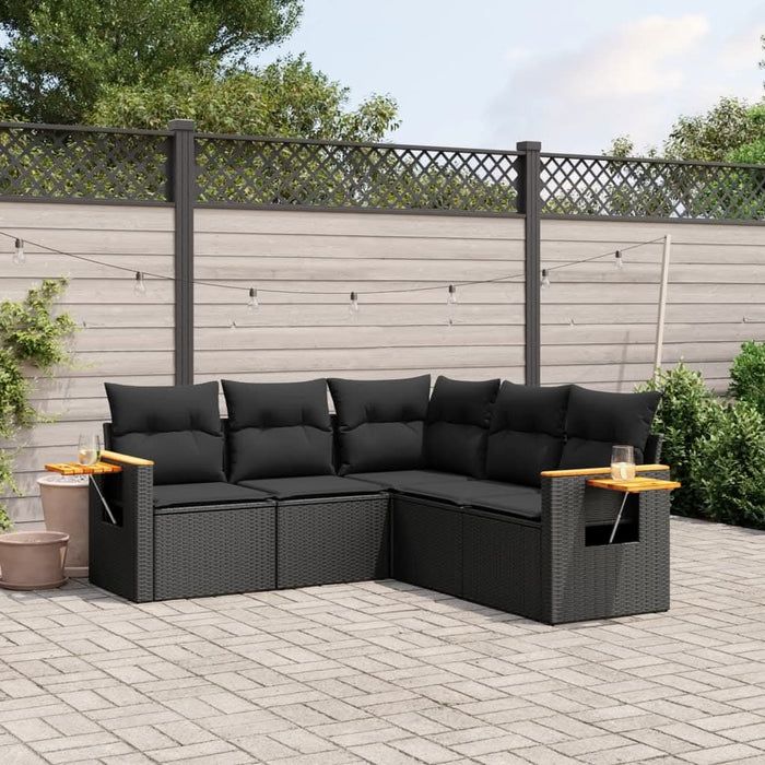 Set mobilier de grădină cu perne, 5 piese, negru, poliratan - WALTI WALTI