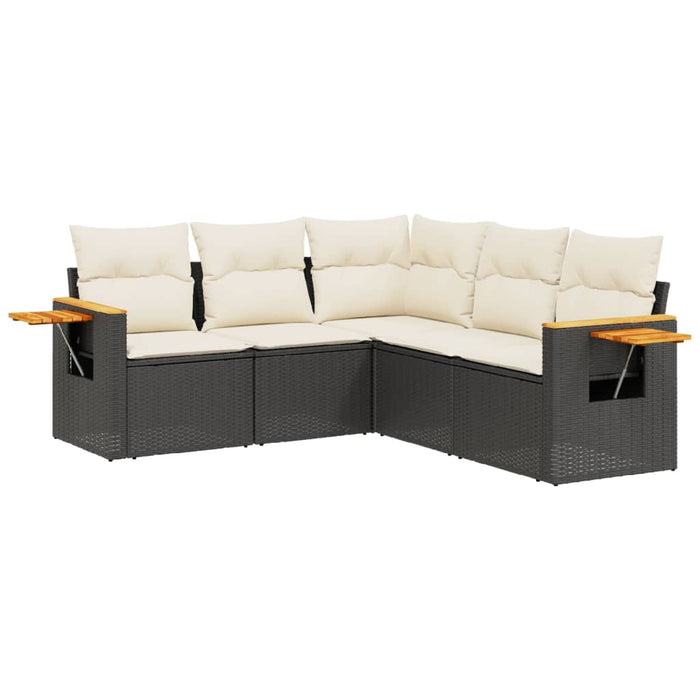 Set mobilier de grădină cu perne, 5 piese, negru, poliratan WALTI