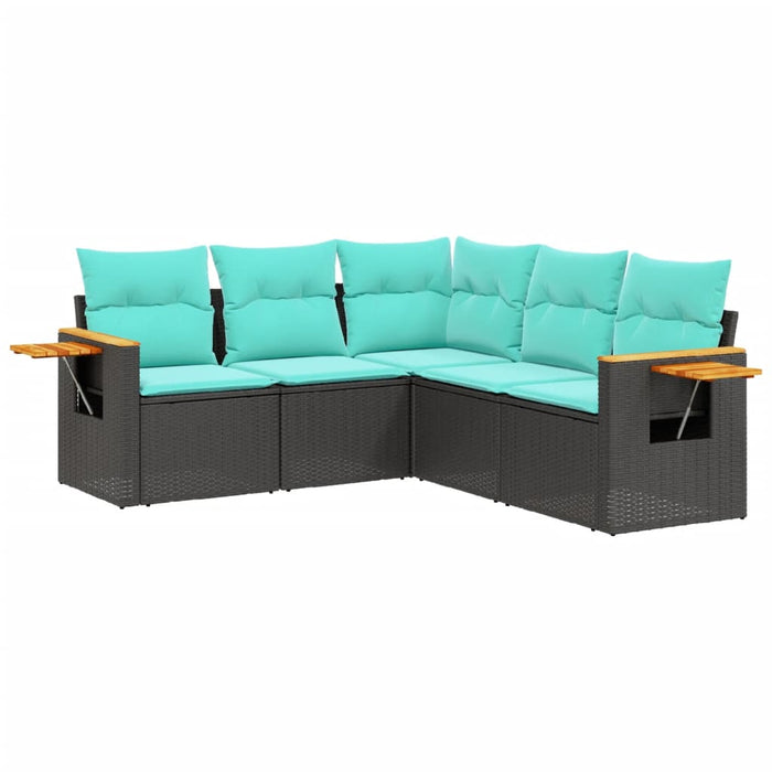 Set canapele de grădină cu perne, 5 piese, negru, poliratan WALTI