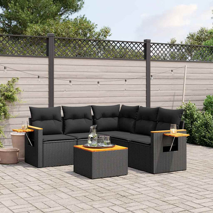 Set mobilier de grădină cu perne, 6 piese, negru, poliratan WALTI