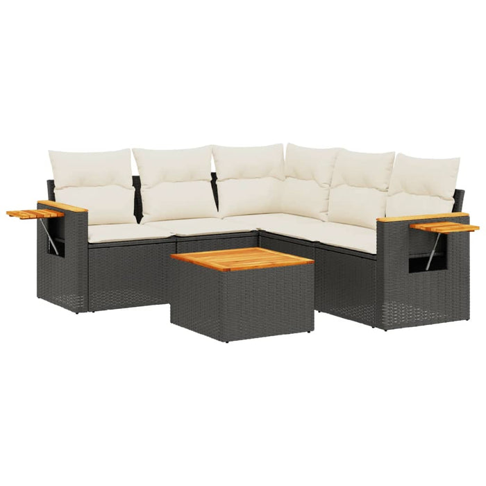 Set mobilier de grădină cu perne, 6 piese, negru, poliratan WALTI