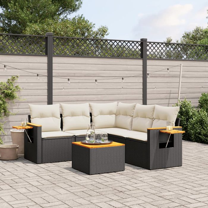 Set mobilier de grădină cu perne, 6 piese, negru, poliratan WALTI