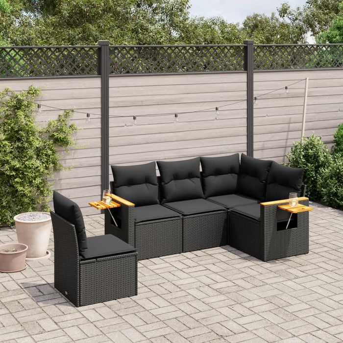 Set mobilier de grădină cu perne, 5 piese, negru, poliratan - WALTI WALTI