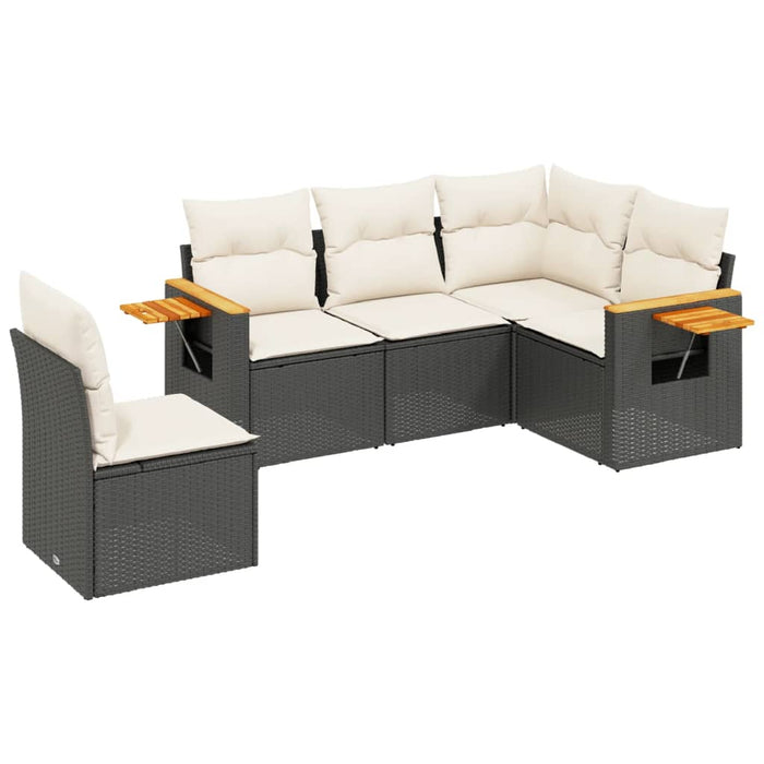 Set mobilier de grădină cu perne, 5 piese, negru, poliratan WALTI