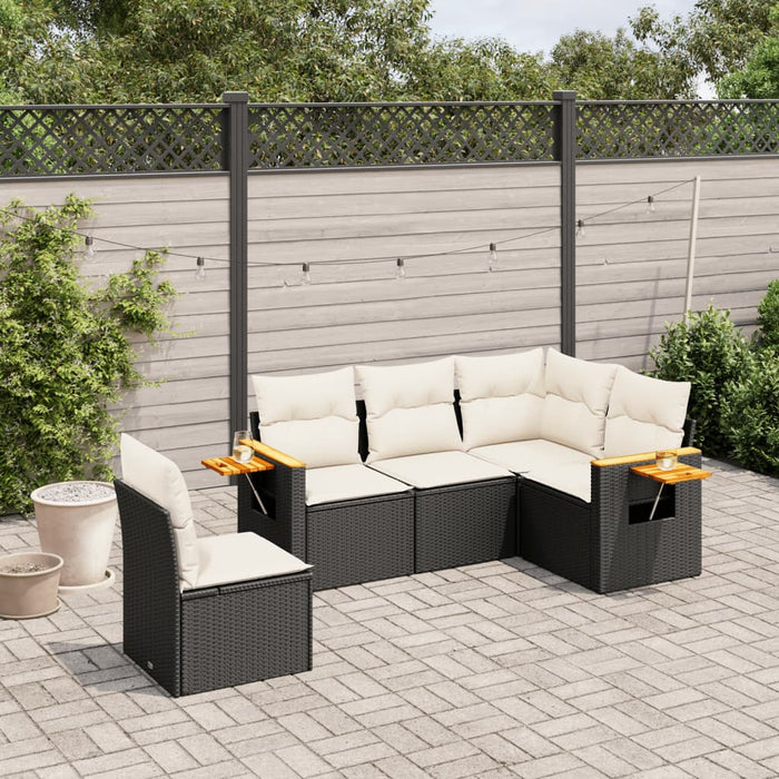 Set mobilier de grădină cu perne, 5 piese, negru, poliratan WALTI