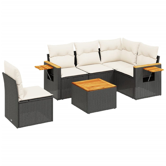 Set mobilier de grădină cu perne, 6 piese, negru, poliratan WALTI