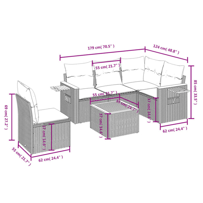 Set mobilier de grădină cu perne, 6 piese, negru, poliratan WALTI