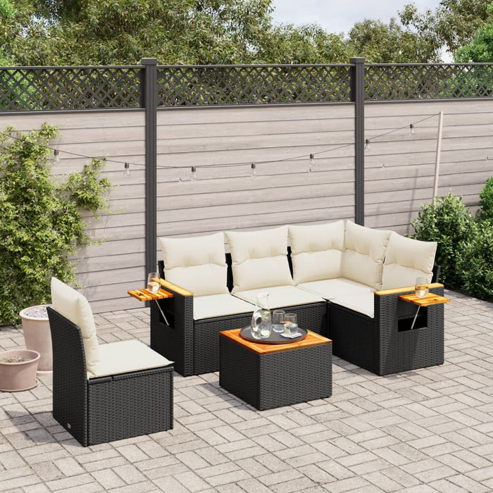 Set mobilier de grădină cu perne, 6 piese, negru, poliratan WALTI
