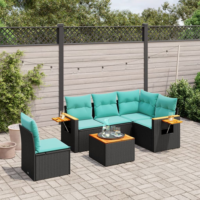 Set canapele de grădină cu perne, 6 piese, negru, poliratan WALTI