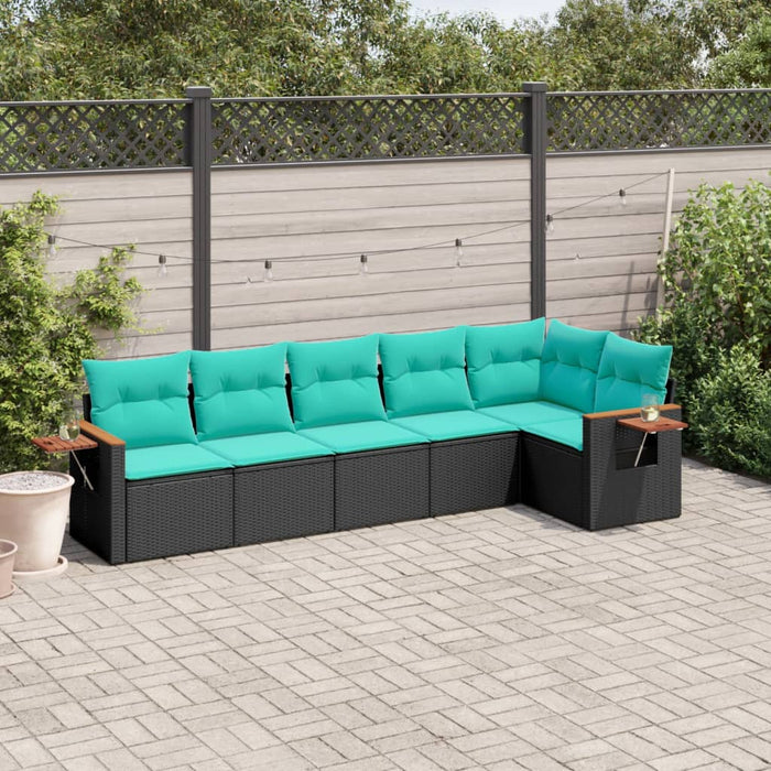 Set canapele de grădină cu perne, 6 piese, negru, poliratan WALTI