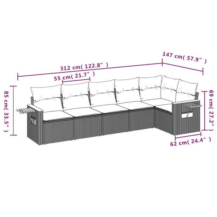 Set mobilier grădină cu perne, 6 piese, gri, poliratan - WALTI WALTI