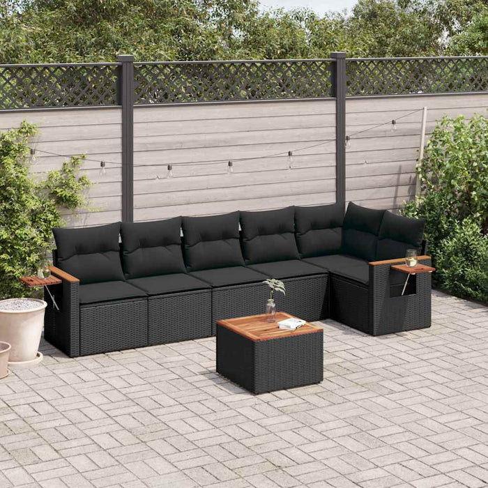 Set canapele de grădină cu perne, 7 piese, negru, poliratan - WALTI WALTI
