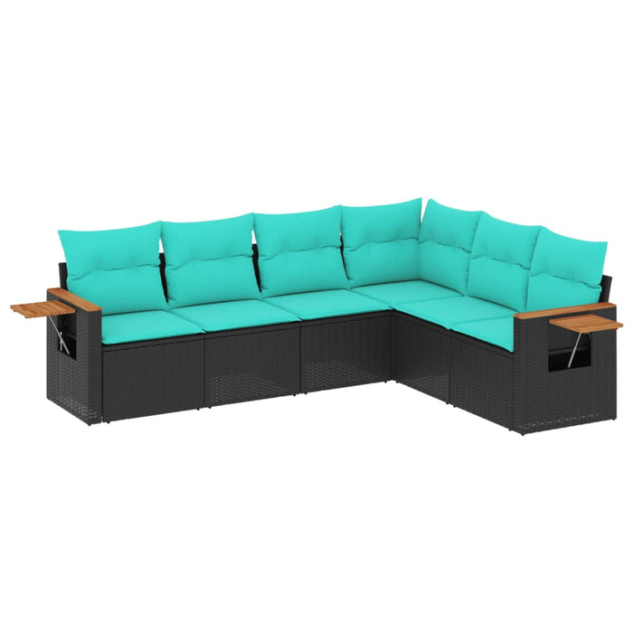 Set canapele de grădină cu perne, 6 piese, negru, poliratan WALTI