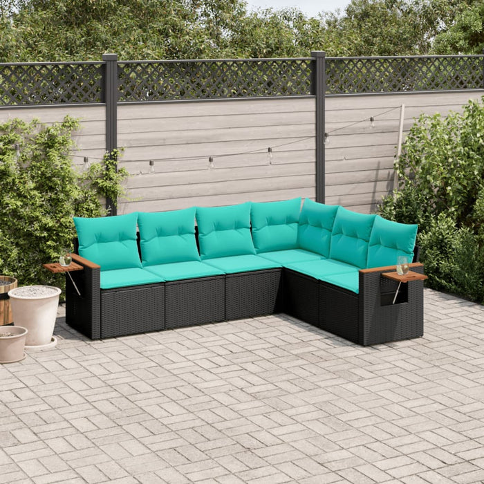 Set canapele de grădină cu perne, 6 piese, negru, poliratan WALTI