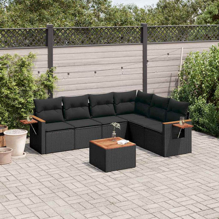 Set canapele de grădină cu perne, 7 piese, negru, poliratan - WALTI WALTI