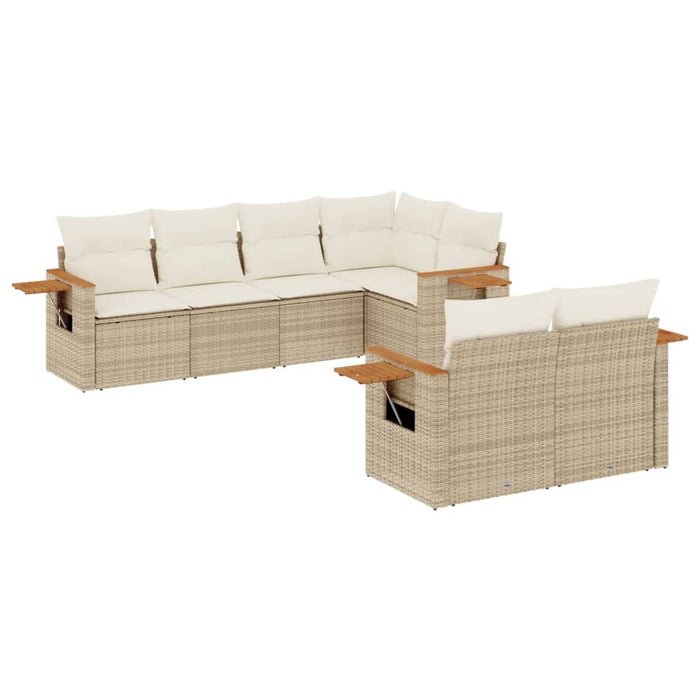 Set canapele de grădină, 7 piese, cu perne, bej, poliratan WALTI