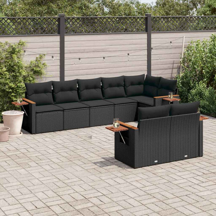 Set mobilier de grădină cu perne, 8 piese, negru, poliratan - WALTI WALTI