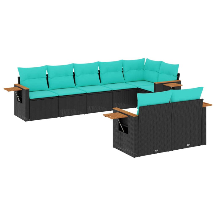 Set canapele de grădină cu perne, 8 piese, negru, poliratan WALTI