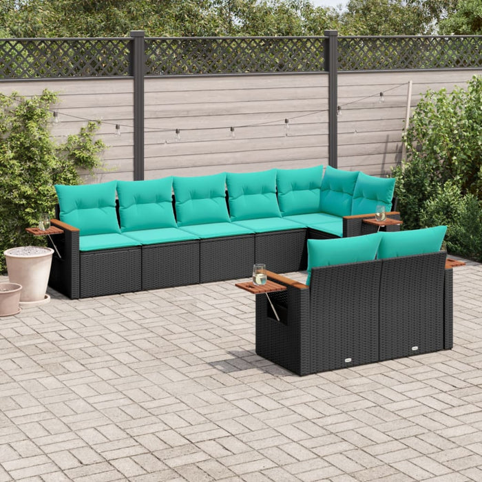 Set canapele de grădină cu perne, 8 piese, negru, poliratan WALTI